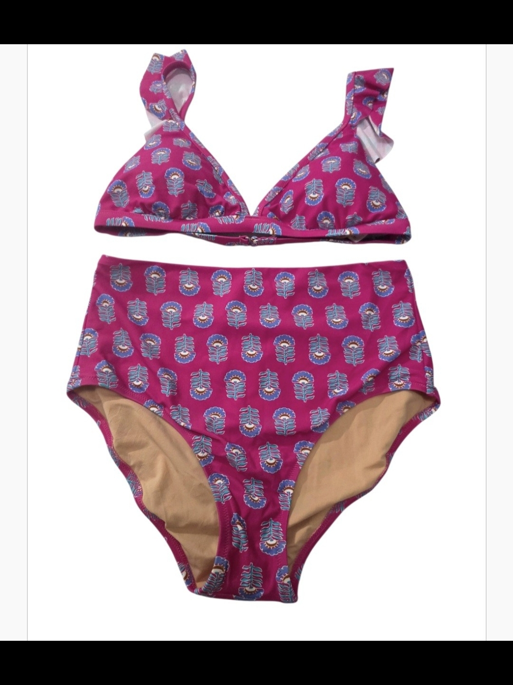 J.Crew Pink Floral Ruffle Bikini Set Size M NWT $110